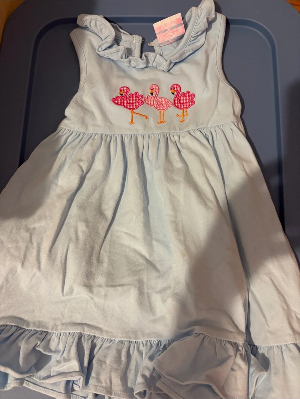 Girls' Light Blue Ruffle Flamingo Dress
